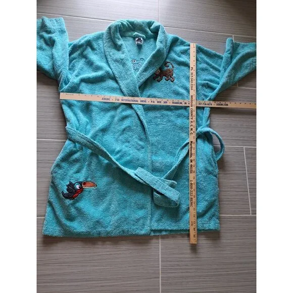 Bedtime Stories Turquoise Terry Cloth Robe Monkey Toucan Embroidery Women's 2X - Picture 7 of 11